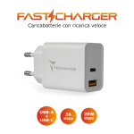 Spina Techmade Caricabatterie 20W Caricabatterie veloce 2 porte USB + USB-C bianca White