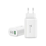 Spina Techmade Caricabatterie USB 65W 3 ports (USB + 2 USB-C) GaN white Bianca