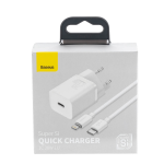 Baseus Carica Batterie 20w Usb-c Super-si Quick Con Cavo Dati Type-c To Lightning 1mt White Tzccsup-b02