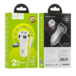 Alimentatore Carica Batterie Per AUTO HOCO Z40 bianco 2xUSB 5V/2.4A cavo micro