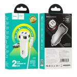 Alimentatore CARICABATTERIE PER AUTO HOCO Z40 bianco 2xUSB 5V/2.4A +CAVO LIGHTNING