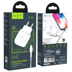 Carica Batterie HOCO SPINA+CAVO COMPLETO USB 2.4A 2X PORTE+CAVO LIGHTNING N4